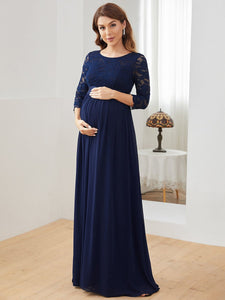 Color=Navy Blue | Simple and Elegant Maternity Dress with A-line silhouette-Navy Blue 3