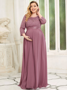Color=Orchid | Round Neck A-Line Floor-Length Wholesale Maternity Dresses-Orchid 1