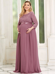 Color=Orchid | Round Neck A-Line Floor-Length Wholesale Maternity Dresses-Orchid 3