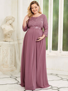 Color=Orchid | Round Neck A-Line Floor-Length Wholesale Maternity Dresses-Orchid 4