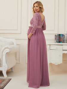 Color=Orchid | Simple and Elegant Maternity Dress with A-line silhouette-Orchid 2