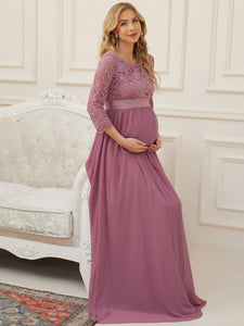 Color=Orchid | Simple and Elegant Maternity Dress with A-line silhouette-Orchid 4