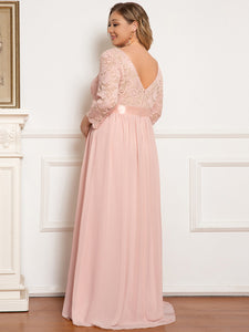 Color=Pink | Round Neck A-Line Floor-Length Wholesale Maternity Dresses-Pink 2