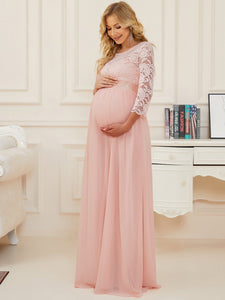 Color=Pink | Simple and Elegant Maternity Dress with A-line silhouette-Pink 3