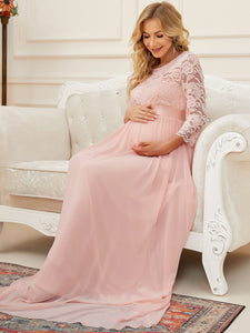 Color=Pink | Simple and Elegant Maternity Dress with A-line silhouette-Pink 4