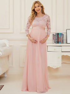 Color=Pink | Simple and Elegant Maternity Dress with A-line silhouette-Pink 1
