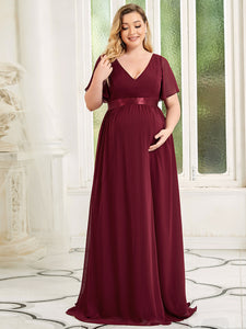 Color=Burgundy | Pretty Deep V Neck Plus Size Wholesale Maternity Dresses-Burgundy 1