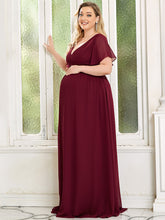 Load image into Gallery viewer, Color=Burgundy | Pretty Deep V Neck Plus Size Wholesale Maternity Dresses-Burgundy 3