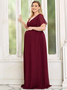 Color=Burgundy | Pretty Deep V Neck Plus Size Wholesale Maternity Dresses-Burgundy 3