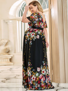 Color=Black and printed | Pretty Deep V Neck Plus Size Wholesale Maternity Dresses-Black and printed 2