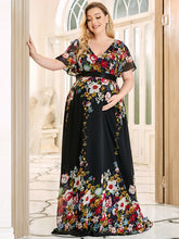 Load image into Gallery viewer, Color=Black and printed | Pretty Deep V Neck Plus Size Wholesale Maternity Dresses-Black and printed 3