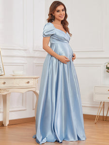 Color=Ice blue | Puff Sleeves V Neck A Line Wholesale Maternity Dresses-Ice blue 2