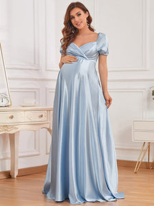 Color=Ice blue | Puff Sleeves V Neck A Line Wholesale Maternity Dresses-Ice blue 1