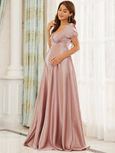 Load image into Gallery viewer, Color=Mauve | Puff Sleeves V Neck A Line Wholesale Maternity Dresses-Mauve 4