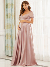 Load image into Gallery viewer, Color=Mauve | Puff Sleeves V Neck A Line Wholesale Maternity Dresses-Mauve 1