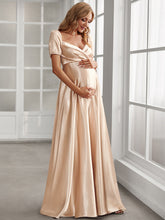 Load image into Gallery viewer, Color=Rose Gold | Puff Sleeves V Neck A Line Wholesale Maternity Dresses-Rose Gold 4