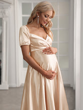 Load image into Gallery viewer, Color=Rose Gold | Puff Sleeves V Neck A Line Wholesale Maternity Dresses-Rose Gold 5