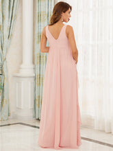 Load image into Gallery viewer, Color=Pink | Adorable Deep V Neck Floor-Length Wholesale Maternity Dresses-Pink 2