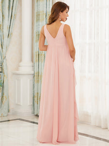 Color=Pink | Adorable Deep V Neck Floor-Length Wholesale Maternity Dresses-Pink 2