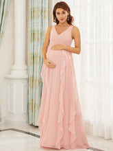 Load image into Gallery viewer, Color=Pink | Adorable Deep V Neck Floor-Length Wholesale Maternity Dresses-Pink 1