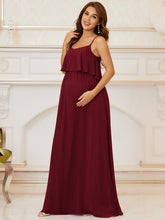 Load image into Gallery viewer, Color=Burgundy | A Line Floor Length Swinging Collar Wholesale Maternity Dresses-Burgundy 3