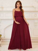 Load image into Gallery viewer, Color=Burgundy | A Line Floor Length Swinging Collar Wholesale Maternity Dresses-Burgundy 1