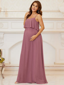 Color=Orchid | A Line Floor Length Swinging Collar Wholesale Maternity Dresses-Orchid 3