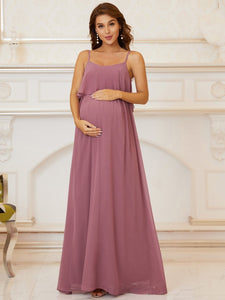 Color=Orchid | A Line Floor Length Swinging Collar Wholesale Maternity Dresses-Orchid 4