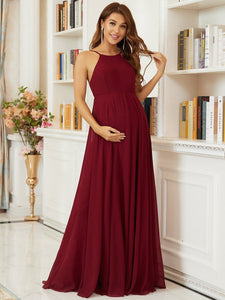 Color=Burgundy | Adorable A Line Belly Collar Wholesale Maternity Dresses-Burgundy 3