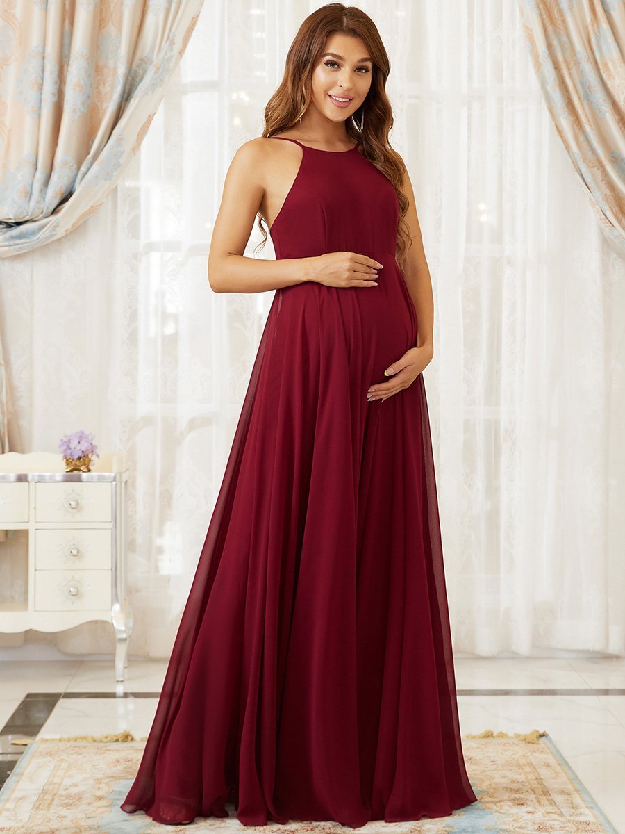 Color=Burgundy | Adorable A Line Belly Collar Wholesale Maternity Dresses-Burgundy 1