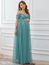 Load image into Gallery viewer, Color=Dusty blue | A Line Off Shoulders Floor Length Wholesale Maternity Dresses-Dusty blue 4