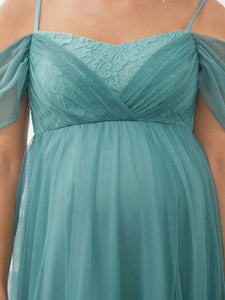 Color=Dusty blue | A Line Off Shoulders Floor Length Wholesale Maternity Dresses-Dusty blue 5