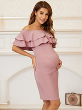 Load image into Gallery viewer, Color=Orchid | Off Shoulders Short Ruffle Sleeves Wholesale Maternity Dresses-Orchid 3