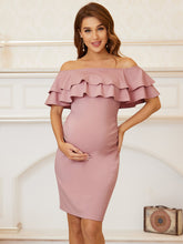 Load image into Gallery viewer, Color=Orchid | Off Shoulders Short Ruffle Sleeves Wholesale Maternity Dresses-Orchid 1