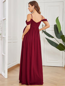 Color=Burgundy | Adorable A Line Off Shoulder Wholesale Maternity Dresses-Burgundy 2
