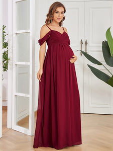 Color=Burgundy | Adorable A Line Off Shoulder Wholesale Maternity Dresses-Burgundy 3