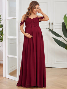 Color=Burgundy | Adorable A Line Off Shoulder Wholesale Maternity Dresses-Burgundy 4