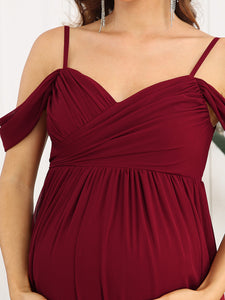 Color=Burgundy | Adorable A Line Off Shoulder Wholesale Maternity Dresses-Burgundy 5