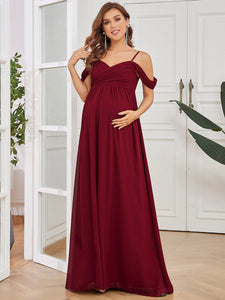 Color=Burgundy | Adorable A Line Off Shoulder Wholesale Maternity Dresses-Burgundy 1