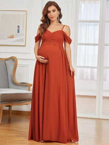 Color=Burnt orange | Adorable A Line Off Shoulder Wholesale Maternity Dresses-Burnt orange 1