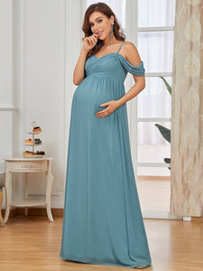Color=Dusty Blue | Adorable A Line Off Shoulder Wholesale Maternity Dresses-Dusty Blue 2
