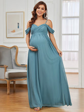 Load image into Gallery viewer, Color=Dusty Blue | Adorable A Line Off Shoulder Wholesale Maternity Dresses-Dusty Blue 4