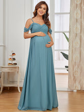 Load image into Gallery viewer, Color=Dusty Blue | Adorable A Line Off Shoulder Wholesale Maternity Dresses-Dusty Blue 1