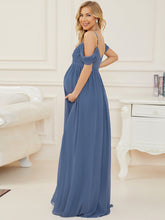 Load image into Gallery viewer, Color=Dusty Navy | Adorable A Line Off Shoulder Wholesale Maternity Dresses-Dusty Navy 2