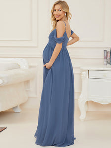 Color=Dusty Navy | Adorable A Line Off Shoulder Wholesale Maternity Dresses-Dusty Navy 2