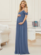 Load image into Gallery viewer, Color=Dusty Navy | Adorable A Line Off Shoulder Wholesale Maternity Dresses-Dusty Navy 4