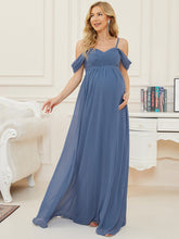 Load image into Gallery viewer, Color=Dusty Navy | Adorable A Line Off Shoulder Wholesale Maternity Dresses-Dusty Navy 1