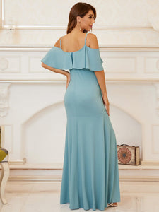 Color=Sky Blue | Fishtail Silhouette Floor Length Wholesale Maternity Dresses-Sky Blue 2