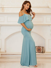 Load image into Gallery viewer, Color=Sky Blue | Fishtail Silhouette Floor Length Wholesale Maternity Dresses-Sky Blue 3