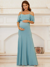 Load image into Gallery viewer, Color=Sky Blue | Fishtail Silhouette Floor Length Wholesale Maternity Dresses-Sky Blue 4